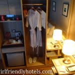 Aya boutique hotel closet with bathrobe and slippers