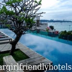 Seven Zea Chic Hotel rooftop swimming pool looking over Pattaya bay