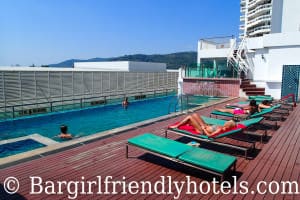 The rooftop pool sunbeds at the Aspery Hotel in Patong Phuket