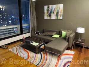 Living room with view over Bangkok Soi 11 at Fraser Suites Sukhumvit Serviced Apartment