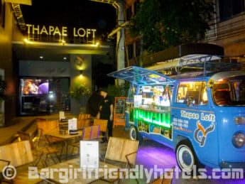 Thapae Loft Hotel entrance with bar